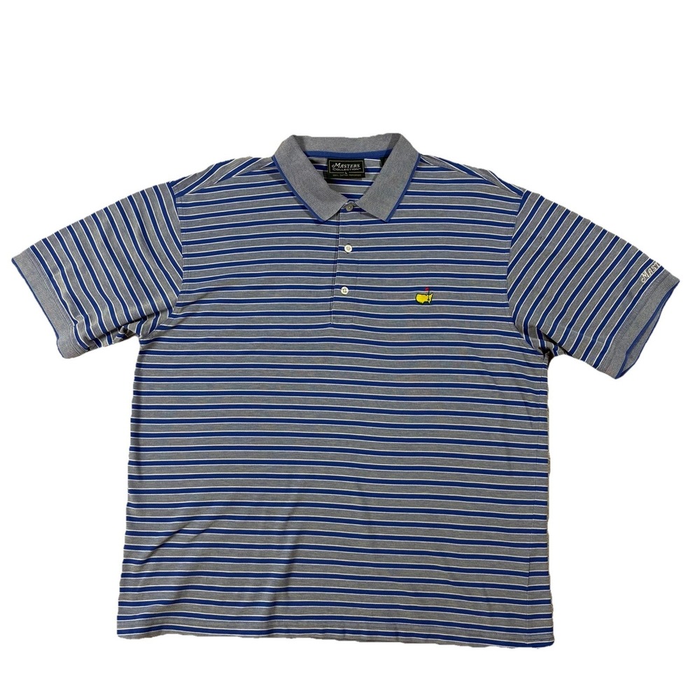 VTG 90s Masters Collection 100% Cotton Striped Polo Embroidered Logo Blue Mens L